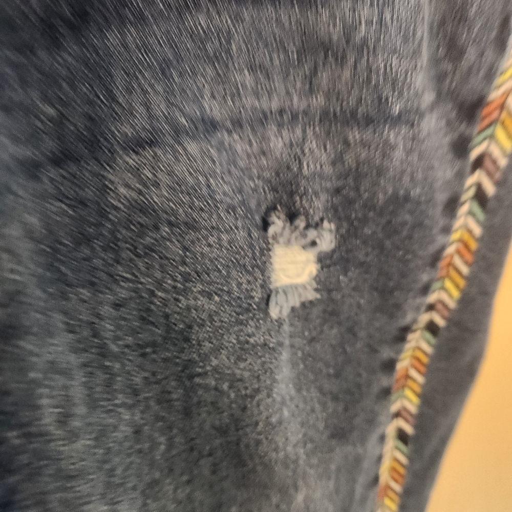 Knox Rose Women's Distressed Blue Jeans with Colorful Embtoidered Side Stripes. - Picture 5 of 6